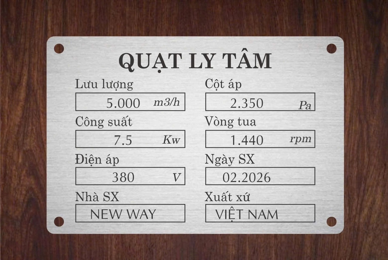 Tem nhãn inox khắc laser thông số kỹ thuật cho máy móc thiết bị